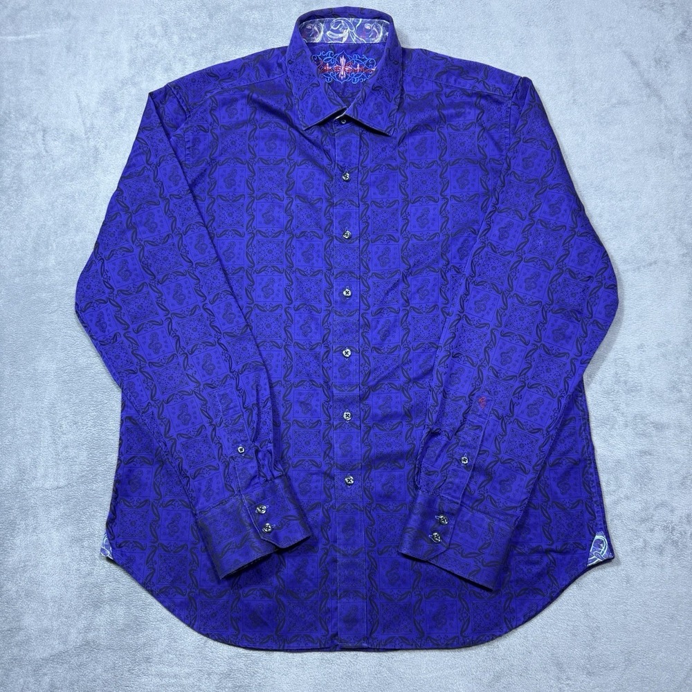 Robert Graham Shirt Mens XL Classic Fit Geometric Violet Contrast Cuffs Designer - Picture 2 of 11